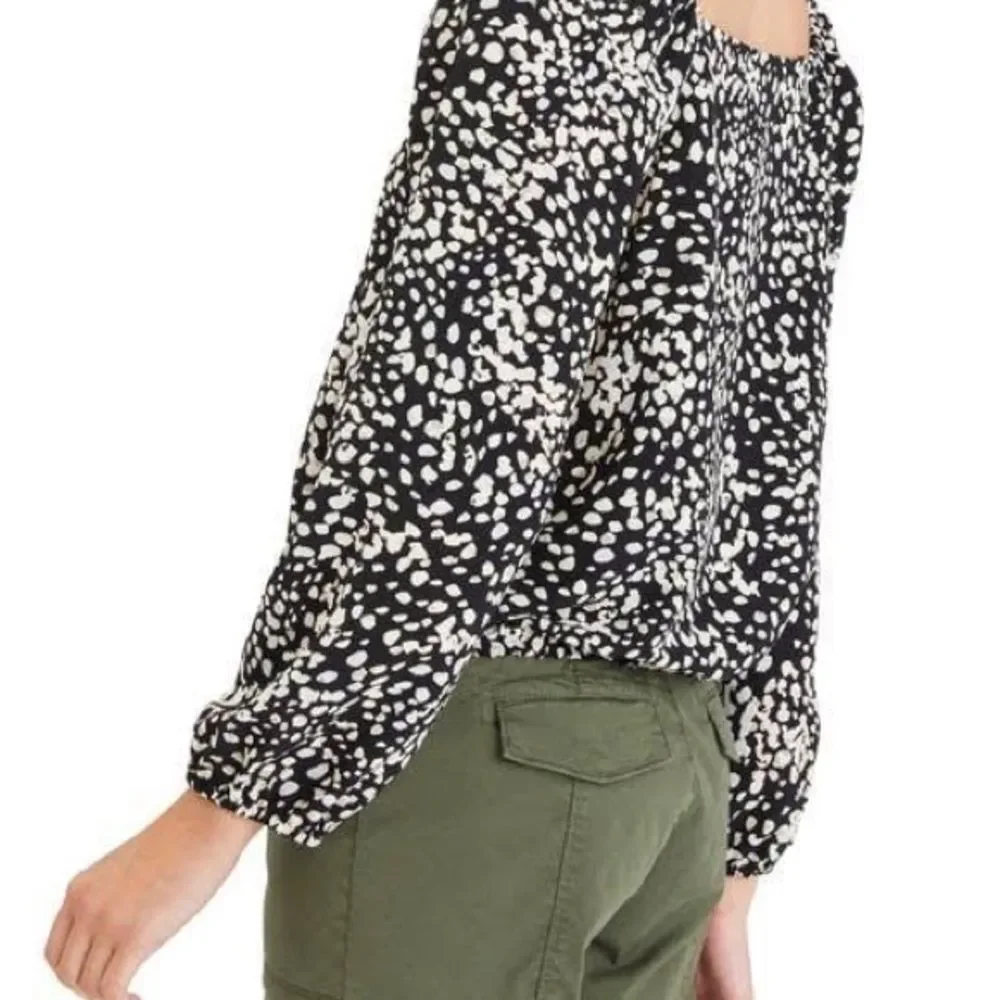 Sanctuary Black Cream Meadow Blouse Top in Hazed Graphic Spot Button Front small